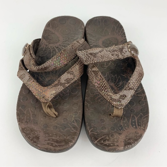 Vionic Orthaheel Cocoa Brown Snake Reptile Print Orthopedic Sandal Flip Flops 7 - Picture 2 of 8